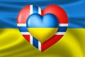 Flags of Ukraine and Norway. Two hearts in the colors of the flags on the background of the flag of Ukraine. Protection,