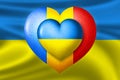 Flags of Ukraine and Romania. Two hearts in the colors of the flags on the background of the flag of Ukraine. Protection,