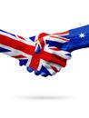 Flags United Kingdom, Australia countries, partnership friendship handshake concept. Royalty Free Stock Photo