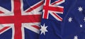 Flags of United Kingdom and Australia. Linen flags close-up. Flag made of canvas. Great Britain. English. Australian, Canberra.