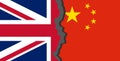 Flags of United Kingdom and China, United Kingdom vs China in world war crisis concept Royalty Free Stock Photo