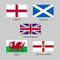 Flags of United Kingdom and its countries: England, Scotland, Northern Ireland and Wales Royalty Free Stock Photo