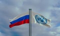 Flags United Nations and Russia , meeting of the delegation United Nations Russia, 3D work and 3D illustration