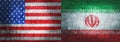 Flags of Iran and the United States of America shows distress from political conflict and war