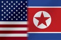 Flags of United States of America AND NORTH KOREA that come together showing a concept that means trade, political or other rela