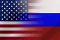 Flags of United States of America AND RUSSIA that come together showing a concept that means trade, political or other relation Royalty Free Stock Photo