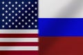 Flags of United States of America AND RUSSIA that come together showing a concept that means trade, political or other relation Royalty Free Stock Photo