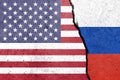 Flags of United States of America and Russia painted on the wall Royalty Free Stock Photo