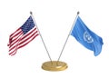 Flags of the United States of America and United Nations Organization on white background. 3D illustration