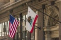 The flags of the United States and California in a building in the financial district of San Francisco, California, USA Royalty Free Stock Photo