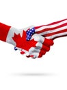 Flags of United States and Canada countries, overprinted handshake. Royalty Free Stock Photo