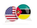 Flags of United States and mozambique inside chat bubbles