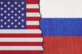 Flags United States and Russian painted on the wall Royalty Free Stock Photo