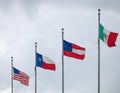 Flags of the Untied States of America, the state of Texas, the first official national flag of the Confederacy and of Mexico again Royalty Free Stock Photo