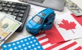 flags of the USA and Canada, dollars, charts Royalty Free Stock Photo