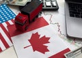 flags of the USA and Canada, dollars, charts Royalty Free Stock Photo