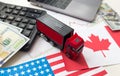flags of the USA and Canada, dollars, charts Royalty Free Stock Photo