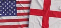 Flags of USA and England. Linen flags close-up. Flag made of canvas. United States of America. English, London. State national