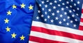 Flags of the USA and the European Union. American Flag and EU Flag. Flag inside stars. World flag concept Royalty Free Stock Photo