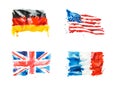 Flags of USA, Great Britain, France, Germany hand drawn watercolor illustration.