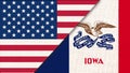 Flags of USA and Iowa. Political concept. American national and Iowa flags