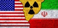 Flags of USA and Iran Nuclear deal, threat, agreement, tensions concept Royalty Free Stock Photo