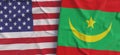 Flags of USA and Mauritania. Linen flags close-up. Flag made of canvas. United States of America. Nouakchott. State national Royalty Free Stock Photo