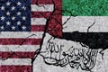 Flags: USA, UAE, Taliban. Afghanistan civil war
