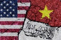 Flags: USA, Vietnam, Taliban. Afghanistan civil war