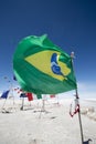 Flags from various countries in the Salar of Uyuni, Bolivia