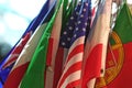 Flags of various nations for sale in a store in Lefkas Royalty Free Stock Photo