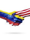Flags Venezuela and United States countries, overprinted handshake.