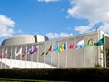 Flags Waving in front of United Nations Headquarters in New York City Royalty Free Stock Photo