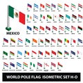 Flags of world countries Collection Pole Flags Isometric Set H-O Royalty Free Stock Photo