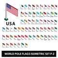 Flags of world countries Collection Pole Flags Isometric Set P-Z Royalty Free Stock Photo