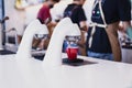 Flair espresso machine in a coffee shop with barista. Royalty Free Stock Photo