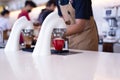 Flair espresso machine in a coffee shop with barista. Royalty Free Stock Photo