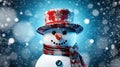 snowman year winter merry season new background celebration snow white christmas snowfall. Generative AI.