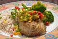 Flakey Chilaean Sea Bass Rice & Veg Royalty Free Stock Photo