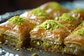 Flaky Assorted pistachio baklava. Generate Ai