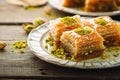 Flaky Baklava pistachio. Generate Ai Royalty Free Stock Photo