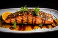 Flaky Grilled salmon food nature. Generate Ai Royalty Free Stock Photo