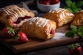 flaky puff pastry turnover filled with fresh strawberry filling Royalty Free Stock Photo