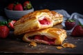 flaky puff pastry turnover filled with fresh strawberry filling Royalty Free Stock Photo