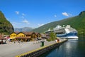 Aurlandsfjord and Naeroyfjord - UNESCO protected fjord cruise on Norway in a Nutshell Tour. Flam and Marella Discovery Cruise Ship Royalty Free Stock Photo