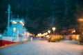 Flam, Norway. Touristic Ship Boat Moored Near Berth In Sognefjord Port. Summer Evening. Abstract Boke Bokeh Background Royalty Free Stock Photo