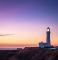 Flamborough Head Lighthouse at dawn in England