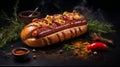 Flamboyant Dark Orange Hot Dog With Spices On A Bun