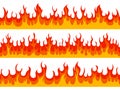 Flame borders. Fire blazing banner, heat burn wildfire silhouette flammable elements, hot flaming border isolated vector