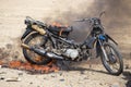 Flame burned motorcycle from explosive in forensic training